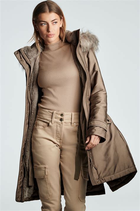 Buy Fawn Brown Longline Shower Resistant Cotton Blend Padded Parka From