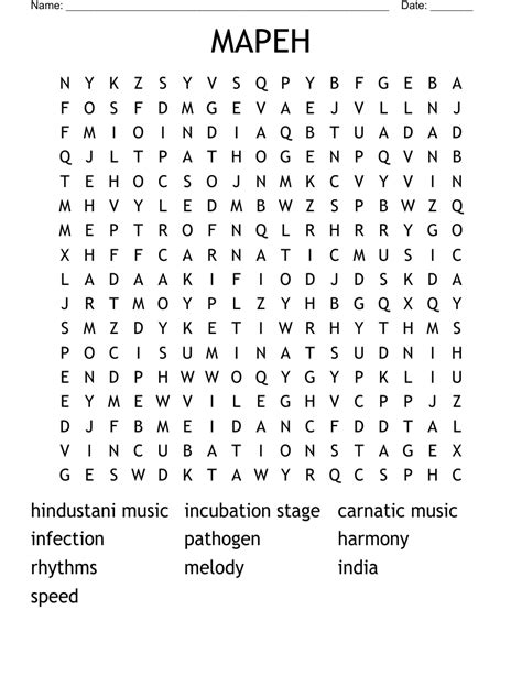 Mapeh Word Search Wordmint