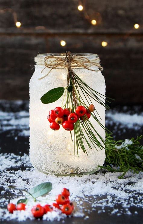 Rustic hanging mason jar with painted backboard. 5 Minute DIY Snow Frosted Mason Jar Decorations {Magical ...