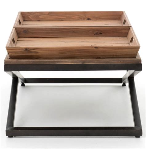 Rectangular white wood tray top coffee table (40 in. Jaxon Double Tray Top Wood Iron Industrial Rectangle ...