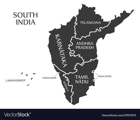 South India Region Map Labelled Black Royalty Free Vector