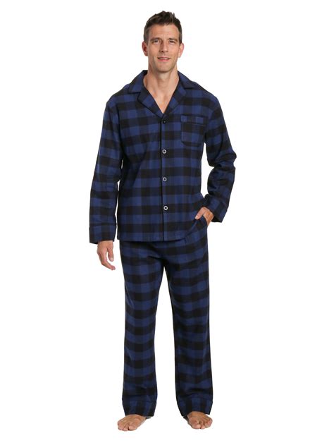 Mens 100 Cotton Flannel Pajama Set Gingham Checks Black Blue