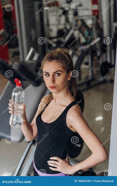 Beautiful Blonde Drinking Water In The Gym Stock Image Image Of Caucasian Mineral 70694239
