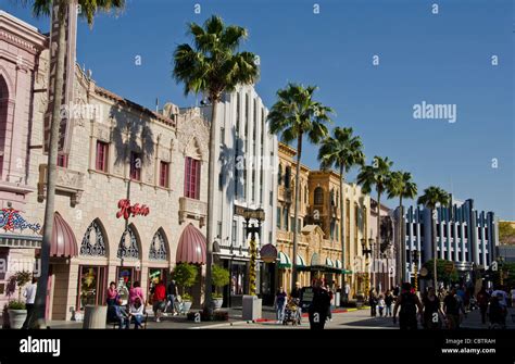 Hollywood Boulevard Buildings And Tourists At Universal Studios Orlando
