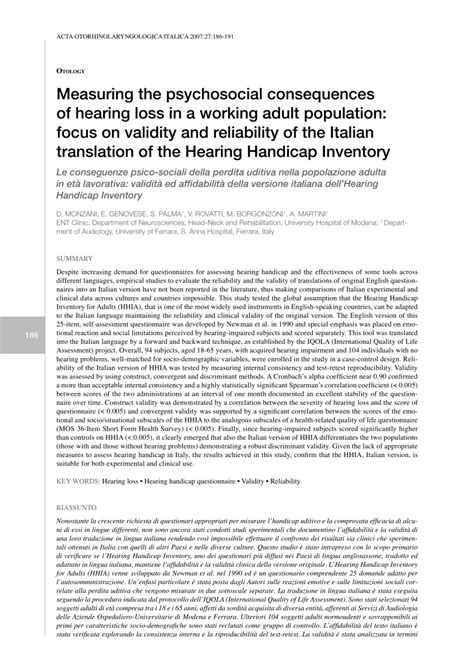 Pdf Measuring The Psychosocial Consequences Of Hearing Loss In A
