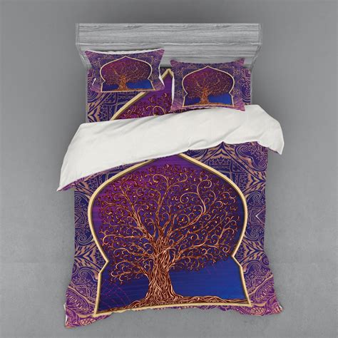 Ethnic Duvet Cover Set Tree With Curved Leafless Branches Middle