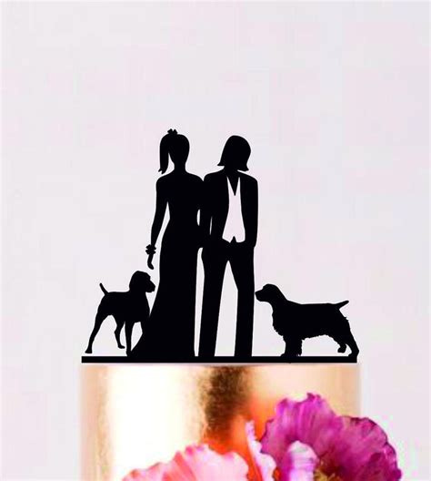 Same Sex Wedding Cake Topper With Pets Lesbian Topper With Etsy