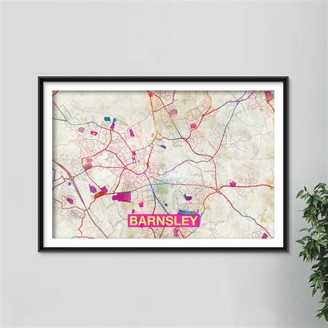Barnsley Map Original Art Print City Street Map Of Etsy Uk