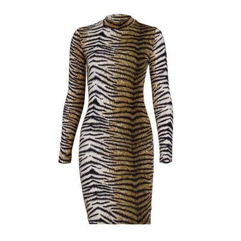 Long Sleeve Tiger Print Mini Dress Fashion Trendy Shop Festival