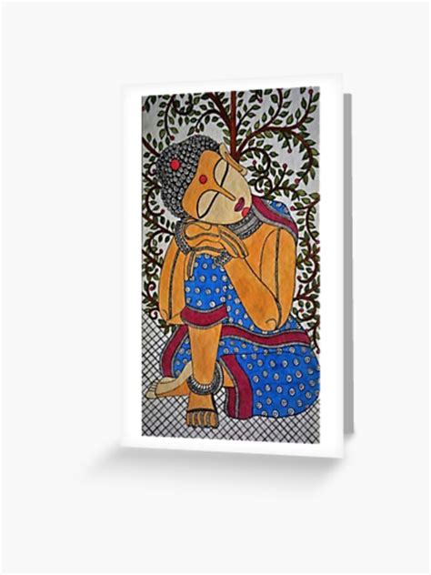 Artistic Indian Traditional Madhubani Painting Of Radha Krishna Greeting Card