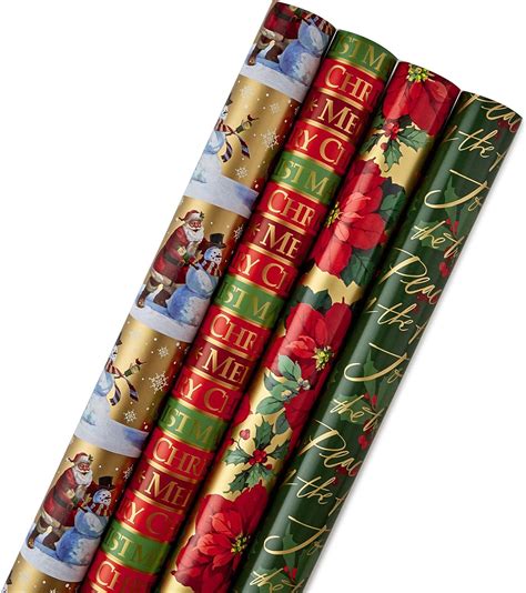 Hallmark Reversible Christmas Wrapping Paper Bundle Traditional Pack