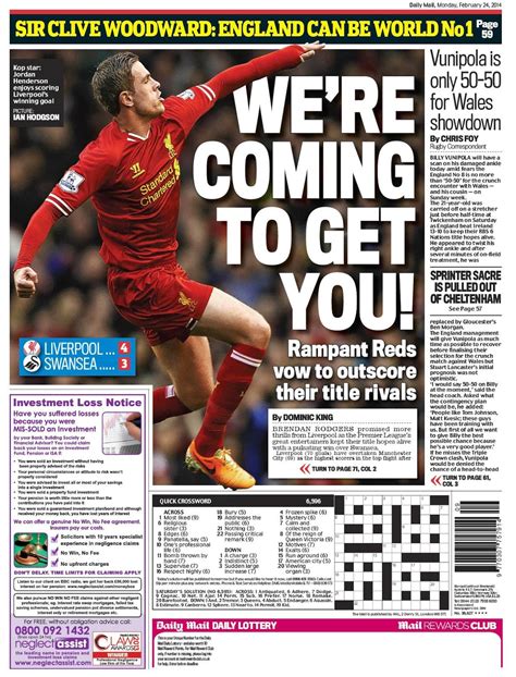 Uk Newspaper Back Pages Monday 24th Feb E Football