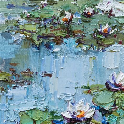 White Water Lilies Impasto Original Oil Painting Lily