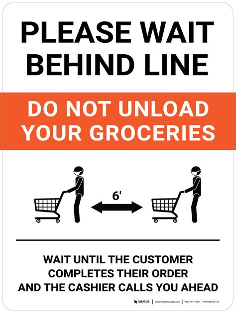 Please Wait Behind Line Do Not Unload Your Groceries With Icon Portrait