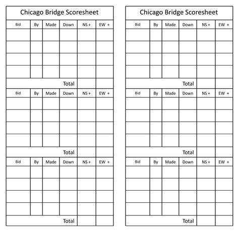 Bridge Scoring Sheet Printable Printable Word Searches