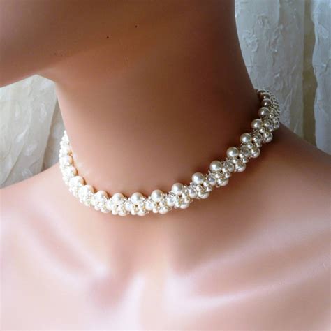 Unique Handwoven Beaded Pearl Choker Necklace Meljoy Creations Jewelry