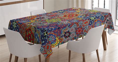 Batik Decor Tablecloth Vintage Combined Nested Paisley Motif Oriental
