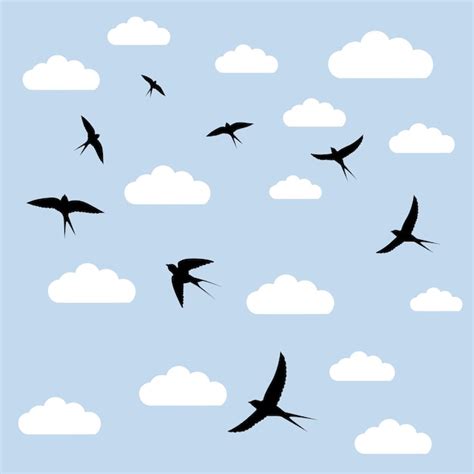 Premium Vector Birds In The Clouds