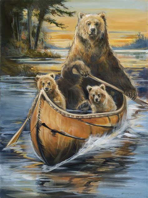 Bears On A Wooden Speed Boat In Bear Craft From Original Painting By