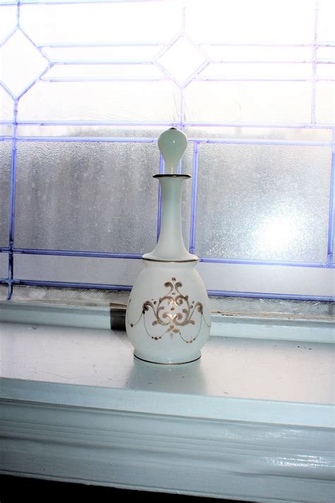 Antique Victorian Satin Glass Decanter Hand Painted