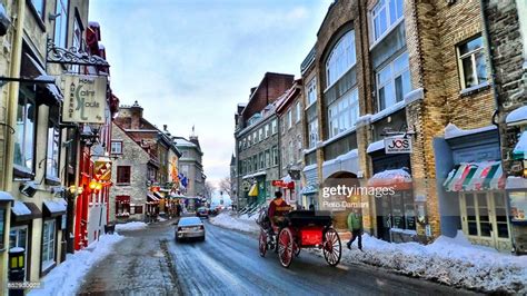 Quebec City Old Town In Winter High Res Stock Photo