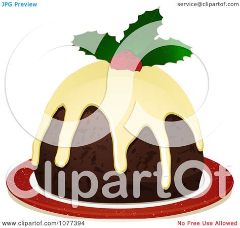 Clipart 3d Christmas Pudding With Frosting And Holly Royalty Free