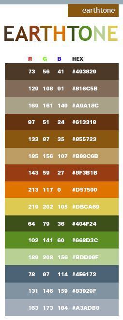 Earth Tone Hex Codes And Rgb Values Earth Tone Color Palette Earth