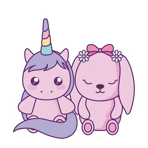 Premium Vector Cute Little Unicorn With Bunny Baby Character