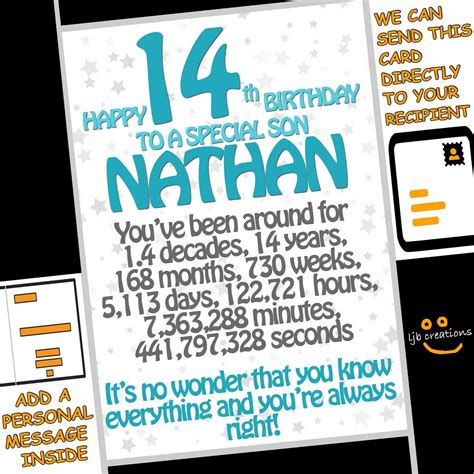 Personalised 14th Birthday Card Son Nephew Grandson 14 Funny Joke Add