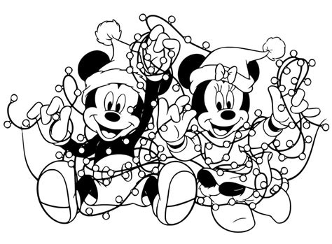 Mickey and Minnie with Christmas Lights coloring page - Download, Print