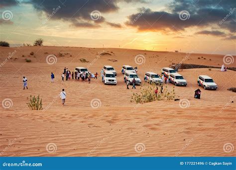 Tourists And Parked Jeeps At Bedouin Camp After The Traditional Desert