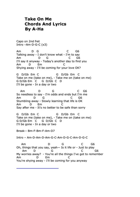 The sun always shines on tv. Take On Me - Chords And Lyrics By A-Ha printable pdf download