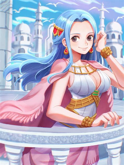 Oekakiboya Nefertari Vivi One Piece Commentary Request Highres Girl Balcony Blue Hair