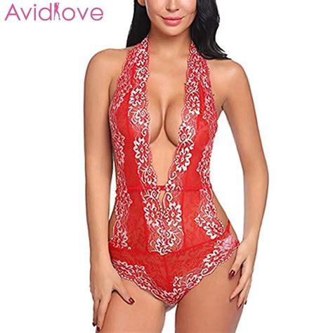 Avidlove Losexy Hot Women Floral Lace Body Suit One Piece V Neck Lingerie Erotic Bodysuit
