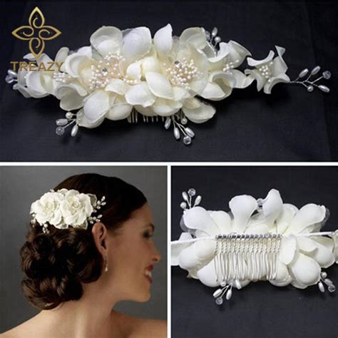 Women Bridesmaid Bridal White Flower Hair Comb Hairpins Wedding Hair