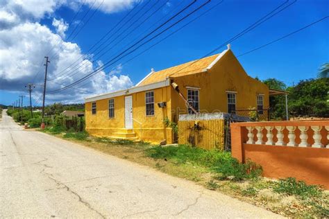 A Small Yellow House In Rincon Bonaire Netherlands Antilles Stock Image