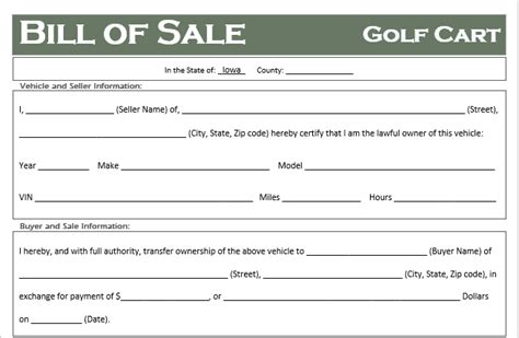 Free Iowa Golf Cart Bill Of Sale Template Off Road Freedom