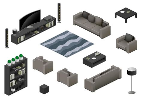 Isometric Living Room Furniture Element Set 1218749 Vector Art At Vecteezy