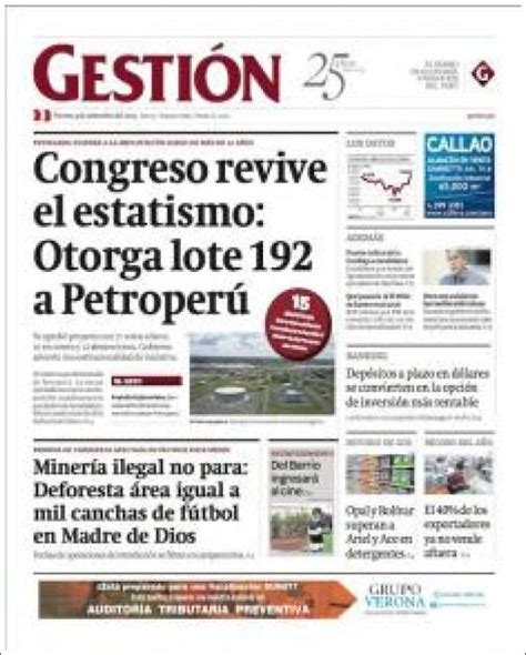 Newspaper Diario Gestión Peru Newspapers In Peru Mondays Edition