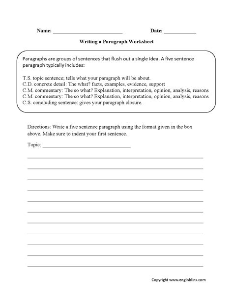 Writing A Paragraph Worksheets