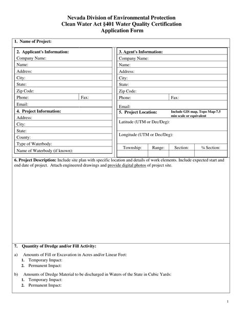 Nevada Clean Water Act Section 401 Water Quality Certification Application Form Fill Out Sign