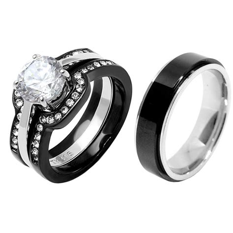 La Ny Jewelry His Hers Couple Ring Set Hers Two Tone Black Wedding