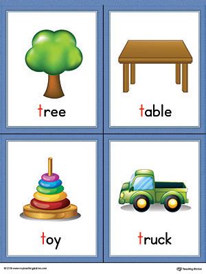 10.67% of words end in y; Letter T Words and Pictures Printable Cards: Tree, Table, Toy, Truck ...