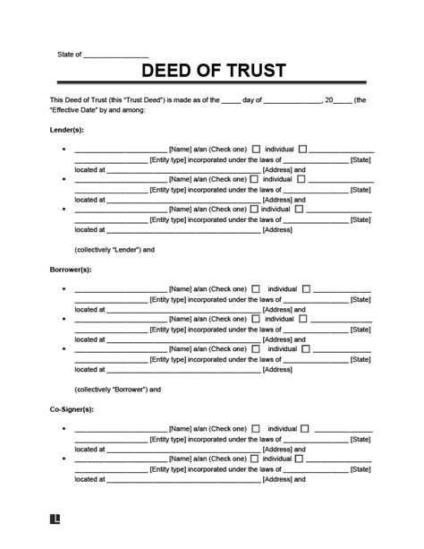 Free Deed Of Trust Form Legal Templates
