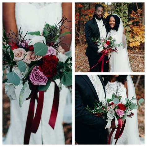 Burgundy and white fake flowers. Lush Fall Wedding Bridal Bouquet with Purple Burgundy ...