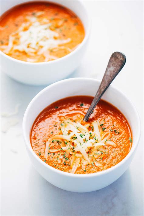 Top this tomato basil soup with freshly grated parmesan. Simple Homemade Tomato Soup Recipe - Pinch of Yum