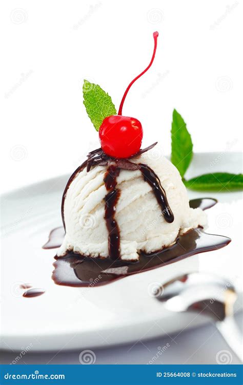 Ice Cream Ball Topped With Chocolate Stock Photo Image Of Sauce