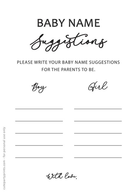 Free Printable Baby Name Suggestion Cards