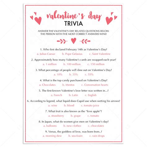Valentines Day Trivia Game Virtual And Printable Files Littlesizzle