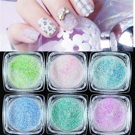 6pcslot Holographic Nail Glitter Powder Shining Candy Color Glitter